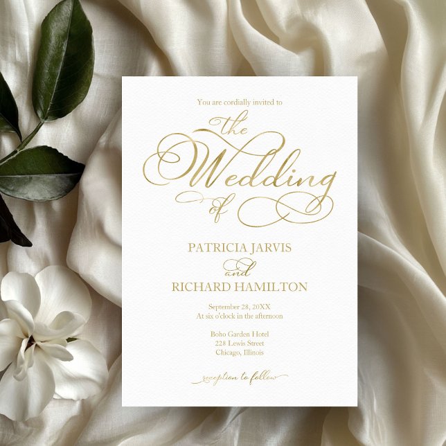 Simple Elegant Gold Faux Foil Script Wedding Invitation (Creator Uploaded)