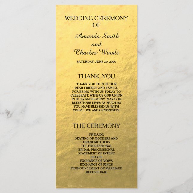 Simple Elegant Gold Faux Foil Wedding Programs (Front)