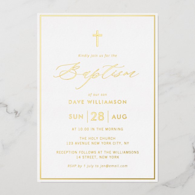 simple elegant gold first communion foil invitation (Front)