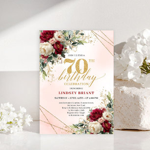 Simple Elegant Gold Floral 70th Birthday Invites