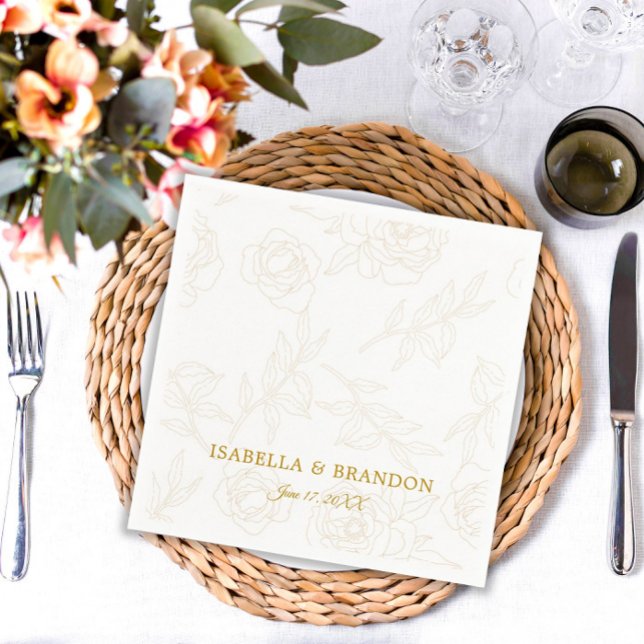 Simple Elegant Gold Floral Wedding Napkins (Creator Uploaded)