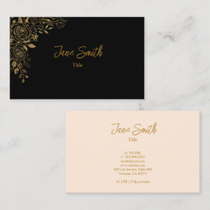 Simple Elegant Gold Flower Black Business Card