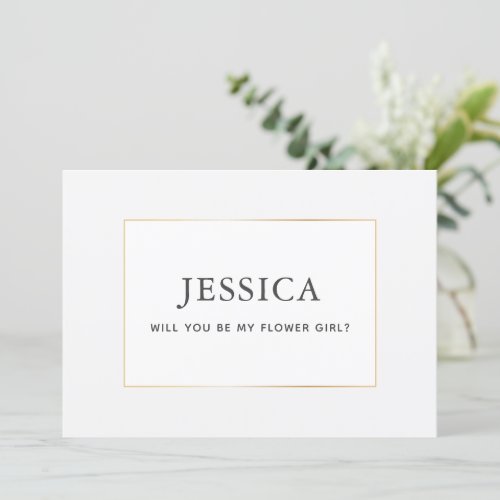 Simple Elegant Gold Flower Girl Proposal Card