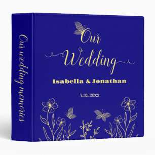 Simple elegant gold flower royal blue photo album 3 ring binder