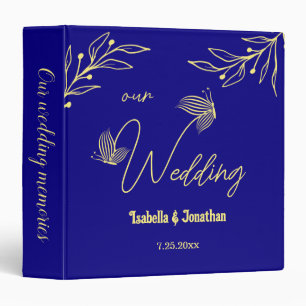 Simple elegant gold flower royal blue photo album 3 ring binder