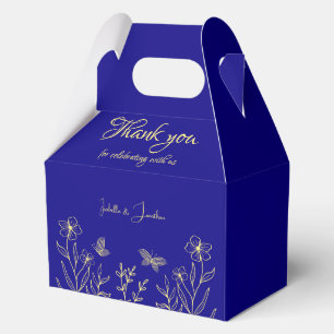 Simple elegant gold flower royal blue wedding favor boxes