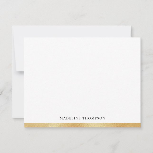 Simple Elegant Gold Foil Border Classic Typography Note Card (Front)