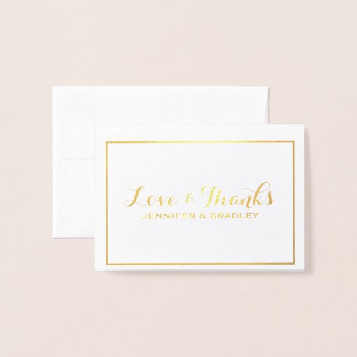 Simple Elegant Gold Foil Border Wedding Thank you Foil Card | Zazzle