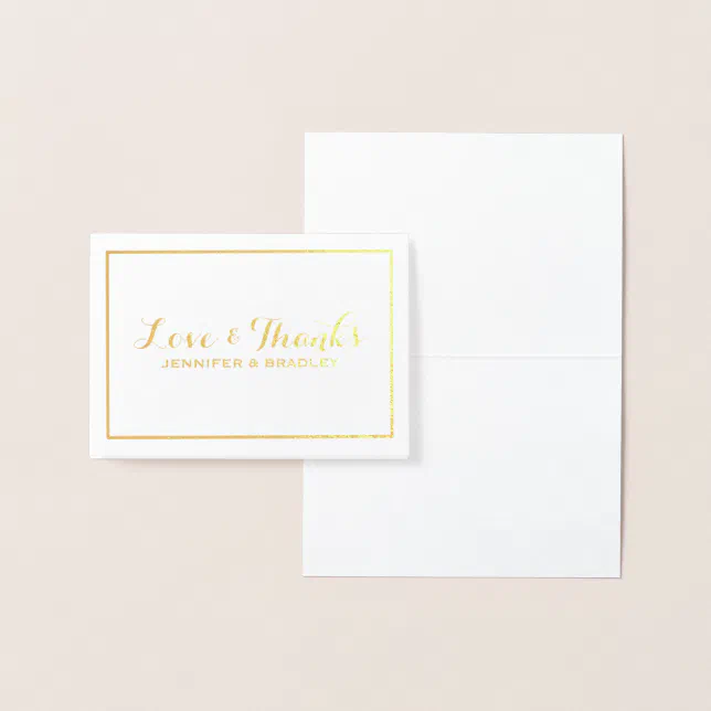 Simple Elegant Gold Foil Border Wedding Thank You Foil Card 