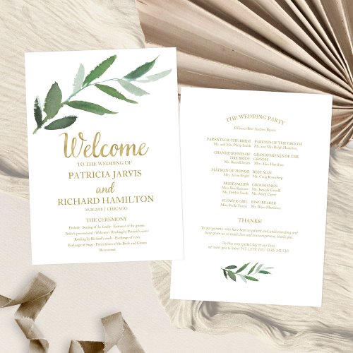 Simple Elegant Gold Foil Greenery Wedding Programs