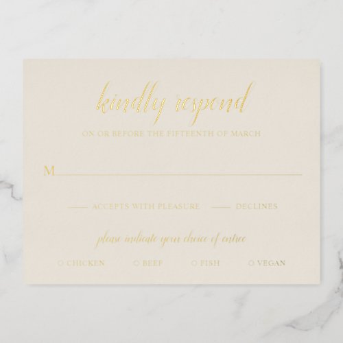 Simple Elegant Gold Foil Ivory Wedding RSVP Card
