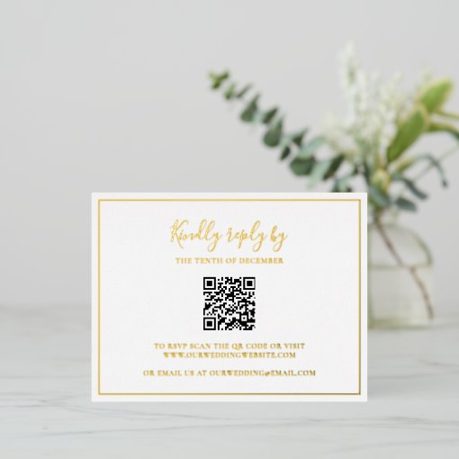 Simple Elegant Gold Foil QR Code Wedding RSVP Card Zazzle