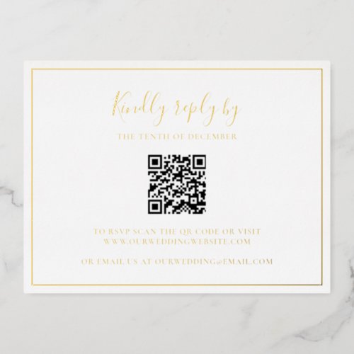 Simple Elegant Gold Foil QR Code Wedding RSVP Card