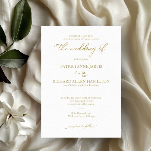 Simple Elegant Gold Foil Script Classic Wedding Invitation