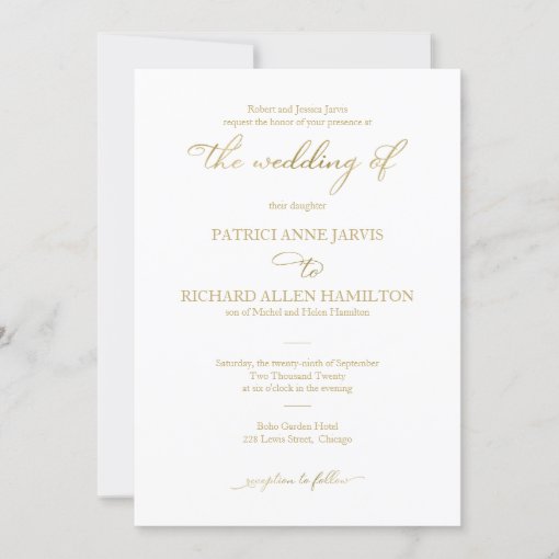 Simple Elegant Gold Foil Script Classic Wedding Invitation | Zazzle