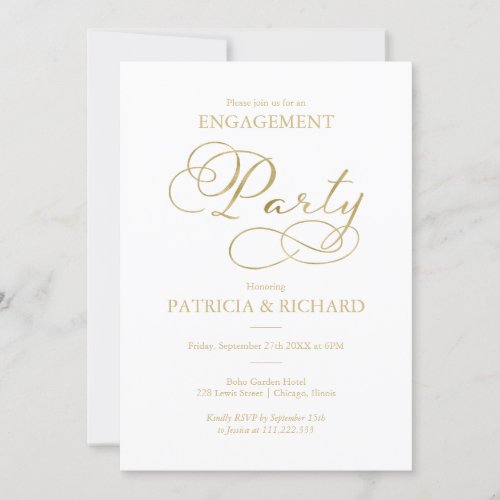 Simple Elegant Gold Foil Script Engagement Party Invitation