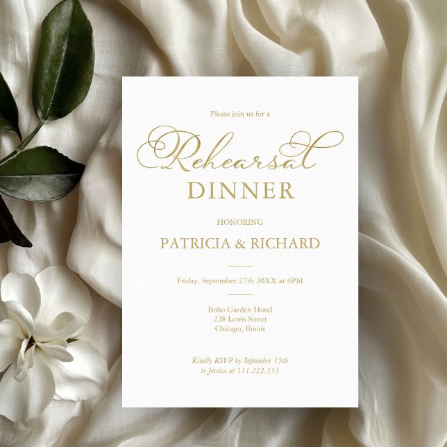 Simple Elegant Gold Foil Script Rehearsal Dinner Invitation (Creator Uploaded)