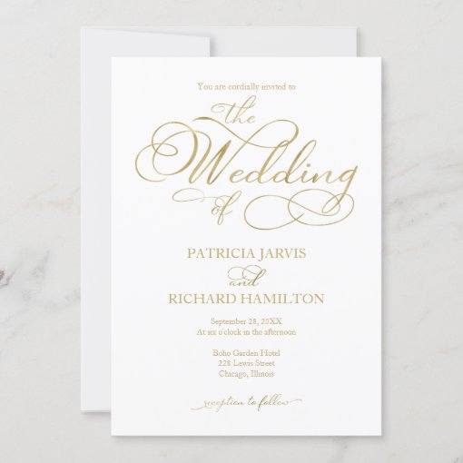 Simple Elegant Gold Foil Script Wedding Invitation | Zazzle