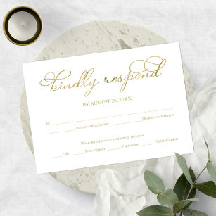 Simple Elegant Gold Foil Script Wedding RSVP Card