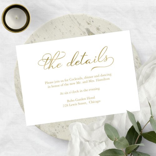 Simple Elegant Gold Foil Wedding Details Card