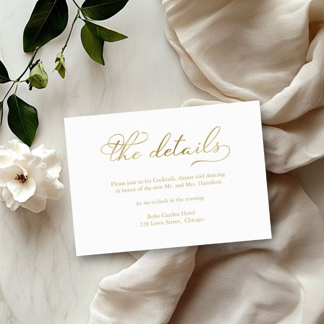 Simple Elegant Gold Foil Wedding Details Card (Creator Uploaded)