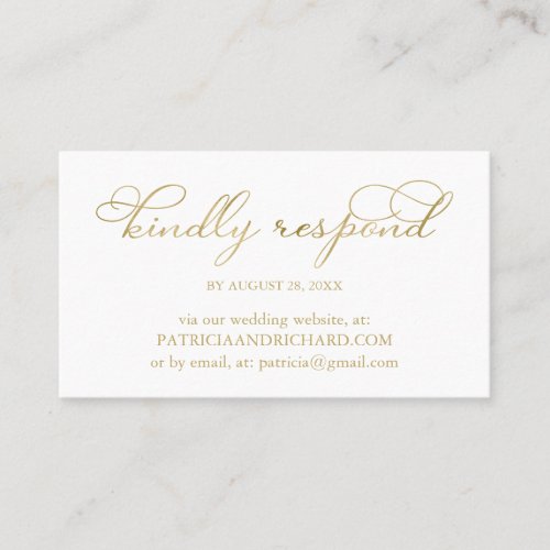 Simple Elegant Gold Foil Wedding Online RSVP Business Card