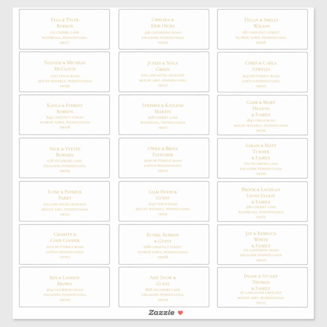 Simple Elegant Gold Font Wedding Address Labels (Sheet)