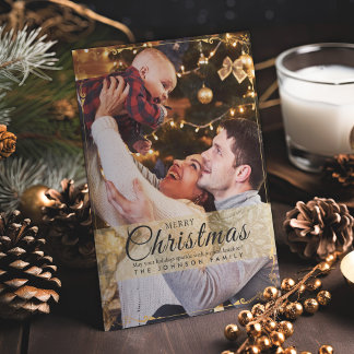 Simple Elegant Gold Frame Photo Christmas Holiday Card