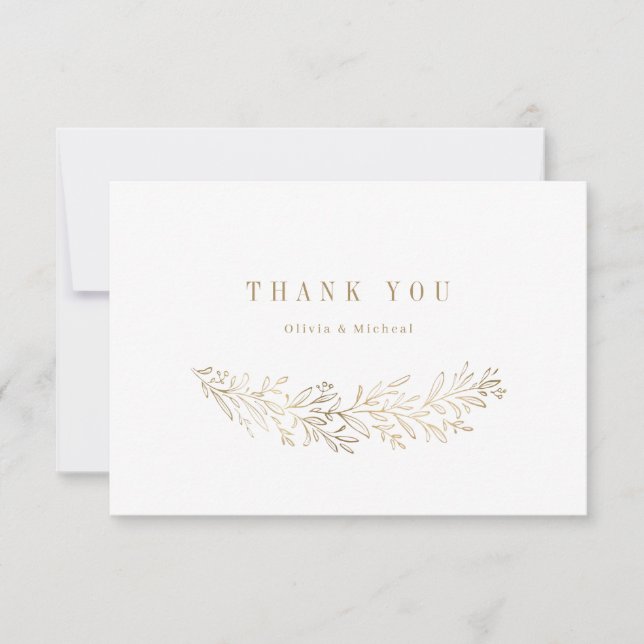 Simple elegant gold gilded botanical thank you (Front)