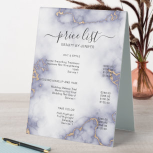 Simple Elegant Gold Glitter Salon Price List Table Tent