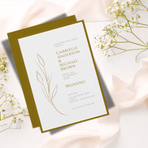 Simple Elegant Gold Grey Minimal Floral Wedding