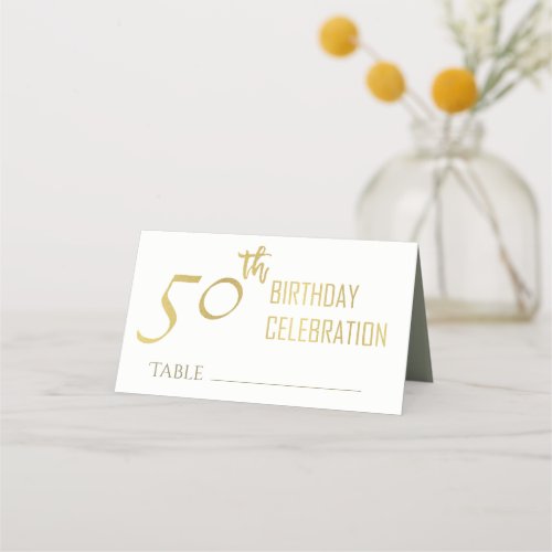 SIMPLE ELEGANT GOLD GREY TYPOGRAPHY 50 BIRTHDAY PLACE CARD