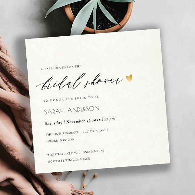 SIMPLE ELEGANT GOLD GREY TYPOGRAPHY Bridal Shower Invitation (Creator Uploaded)