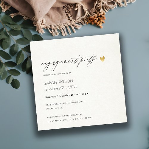 SIMPLE ELEGANT GOLD GREY TYPOGRAPHY Engagement Invitation