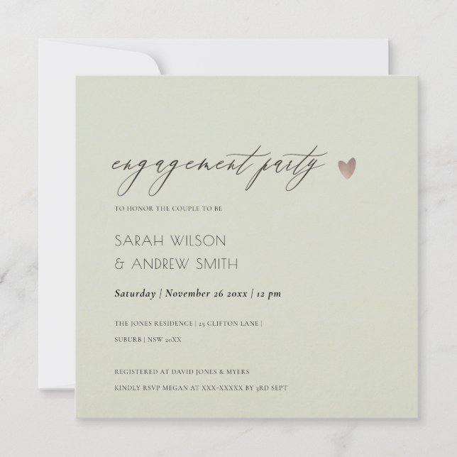 SIMPLE ELEGANT GOLD GREY TYPOGRAPHY ENGAGEMENT INVITATION (Front)