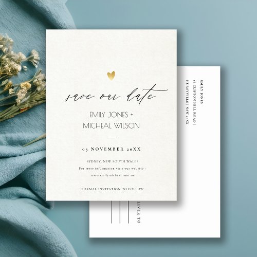 SIMPLE ELEGANT GOLD GREY TYPOGRAPHY  SAVE THE DATE ANNOUNCEMENT POSTCARD