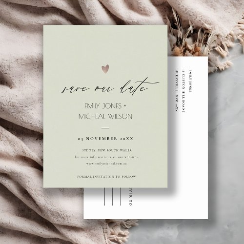 SIMPLE ELEGANT GOLD GREY TYPOGRAPHY  SAVE THE DATE ANNOUNCEMENT POSTCARD