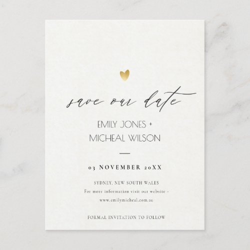 SIMPLE ELEGANT GOLD GREY TYPOGRAPHY  SAVE THE DATE ANNOUNCEMENT POSTCARD