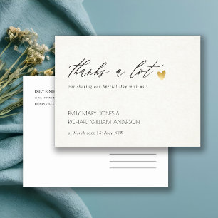 SIMPLE ELEGANT GOLD GREY TYPOGRAPHY THANK YOU POSTCARD