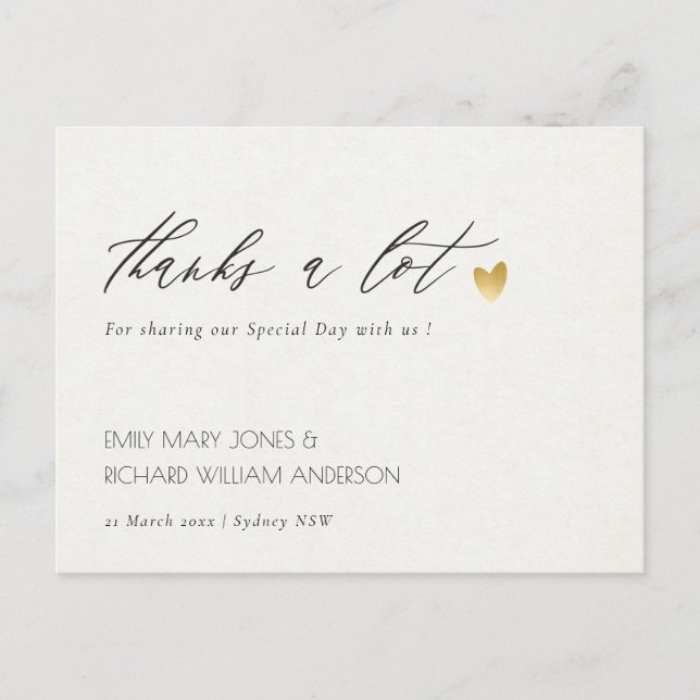 SIMPLE ELEGANT GOLD GREY TYPOGRAPHY  THANK YOU POSTCARD (Front)