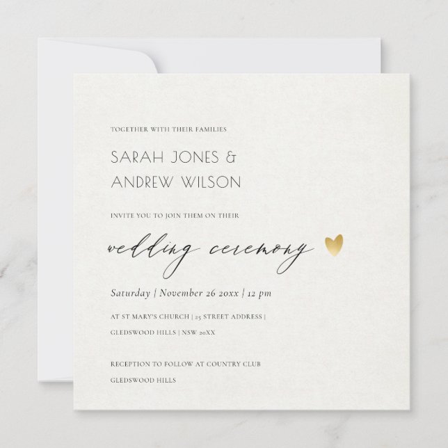 SIMPLE ELEGANT GOLD GREY TYPOGRAPHY WEDDING INVITATION (Front)