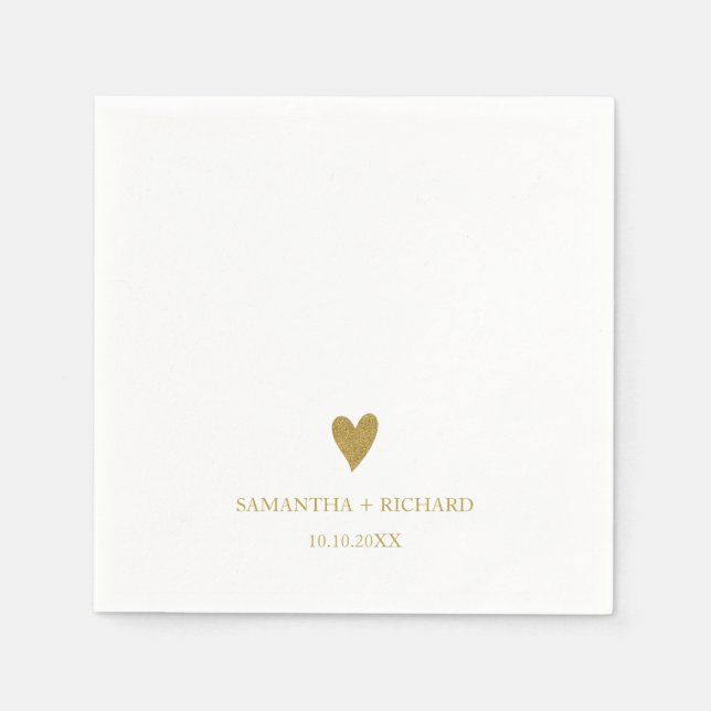 Simple Elegant Gold Heart Wedding Personalized Napkins (Front)