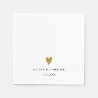 Simple Elegant Gold Heart Wedding Personalized Napkins