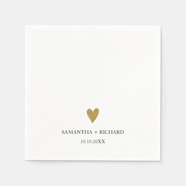 Simple Elegant Gold Heart Wedding Personalized   Napkins (Front)