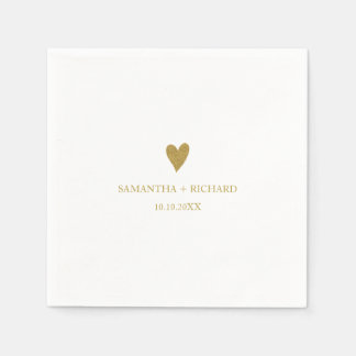 Simple Elegant Gold Heart Wedding Personalized  Napkins