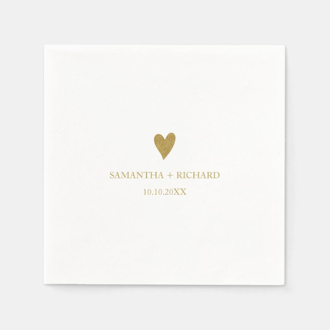 Simple Elegant Gold Heart Wedding Personalized  Napkins (Front)