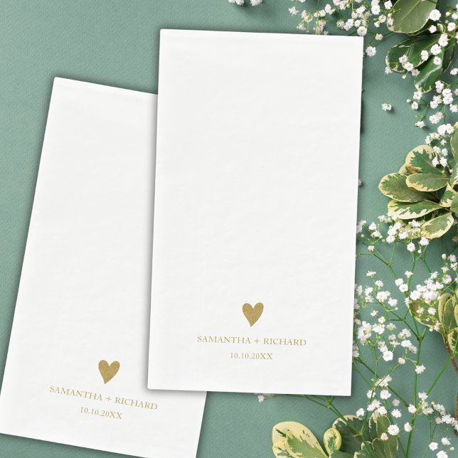 Simple Elegant Gold Heart Wedding Personalized Paper Guest Towels (Simple Elegant Gold Heart Wedding Personalized Paper Guest Towels - Reception party supplies)