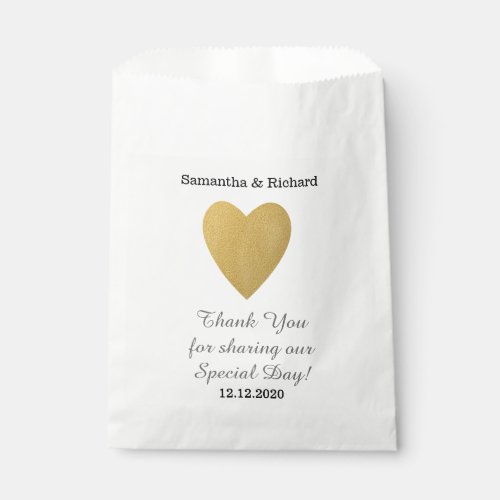 Simple Elegant Gold Heart Wedding Thank you Favor Bag