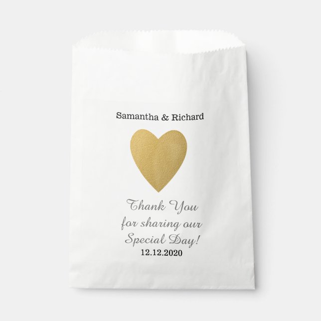 Simple Elegant Gold Heart Wedding Thank you Favor Bag (Front)