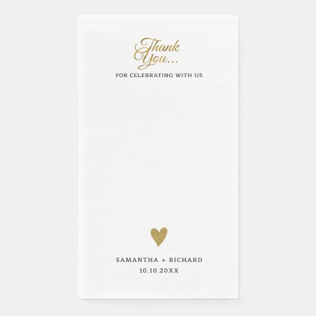 Simple Elegant Gold Heart Wedding Thank You Paper Guest Towels (Front)